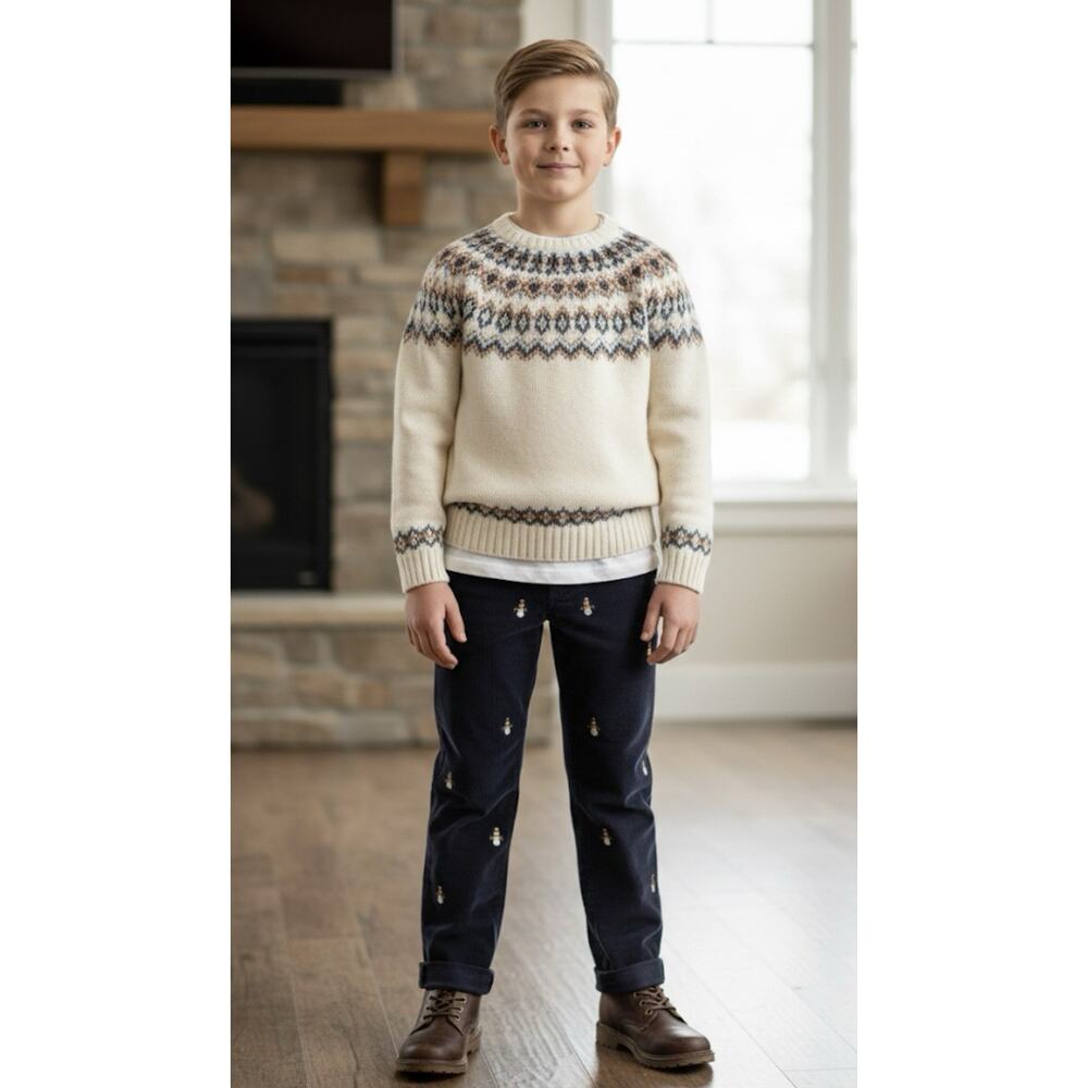 Brooks Brothers Boys Pants Corduroy Embroidered Snowmen Blue Sz 10